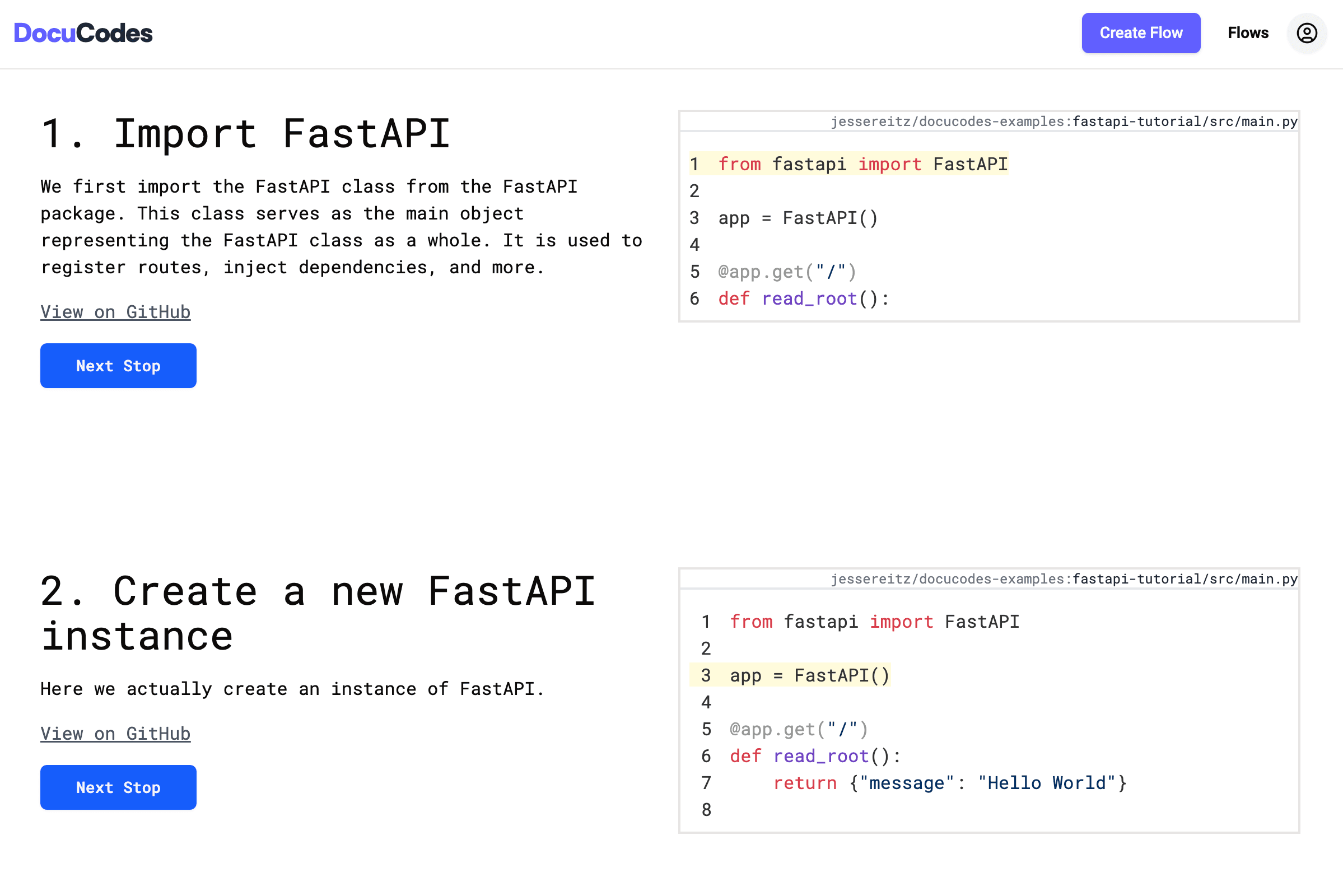 Screen shot of a DocuCodes Flow