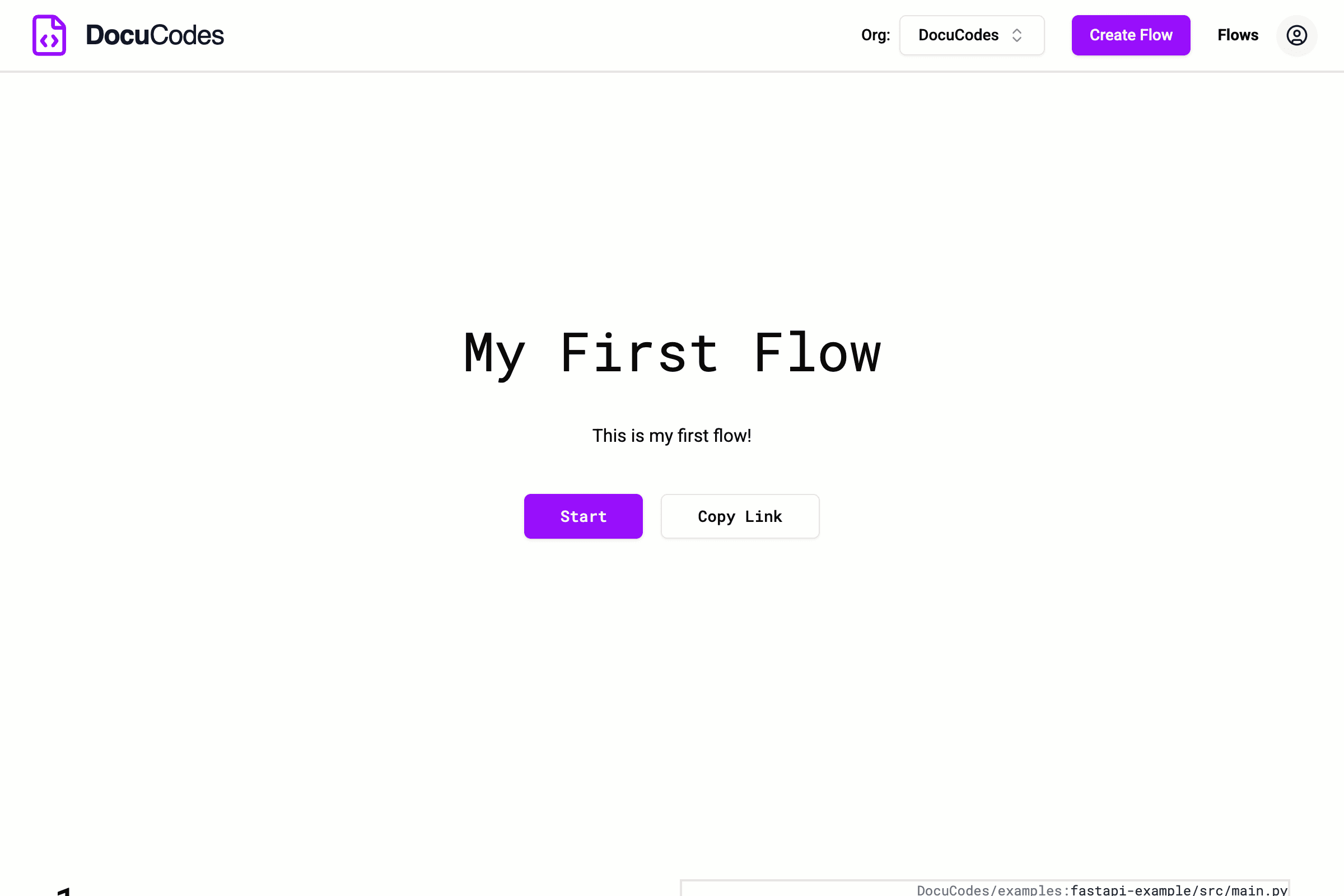 An image showing a user landing in the "View" state of a DocuCodes Flow