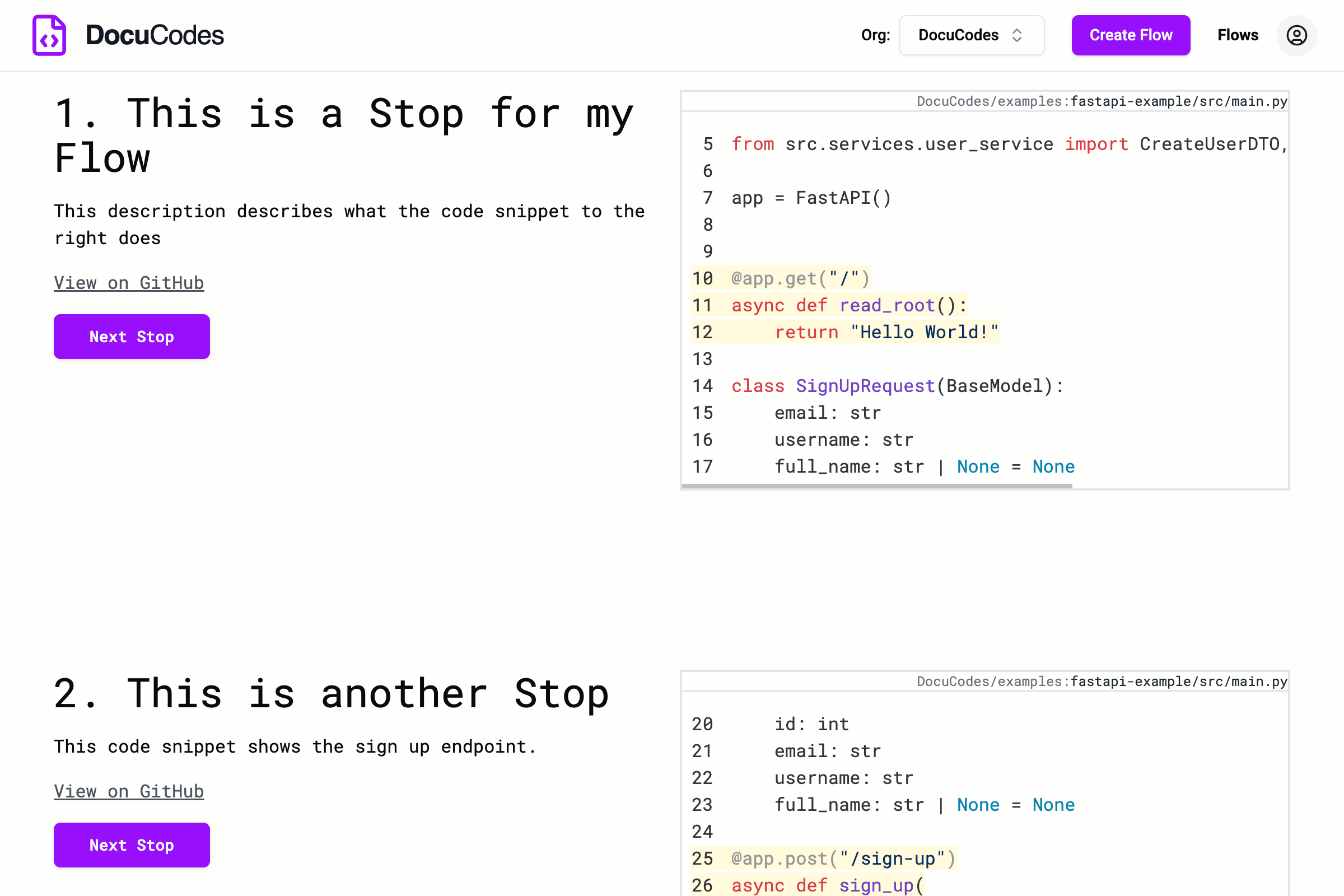 DocuCodes displaying a Flow