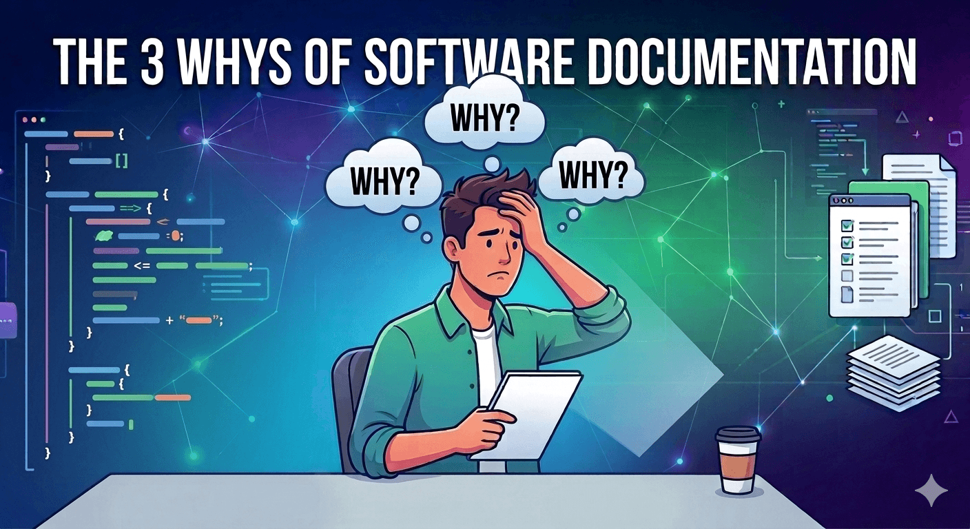 AI-generated image representing the 3 whys of software documentation